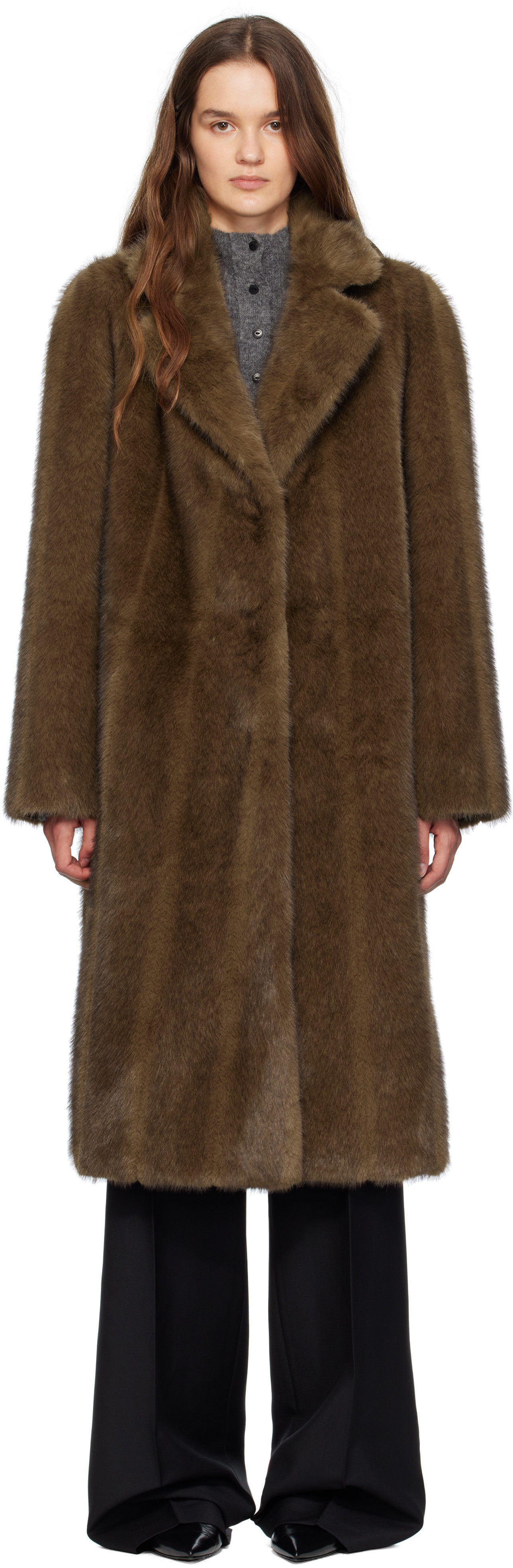 LE17SEPTEMBRE Brown Vertical Faux Fur Long Coat | SSENSE