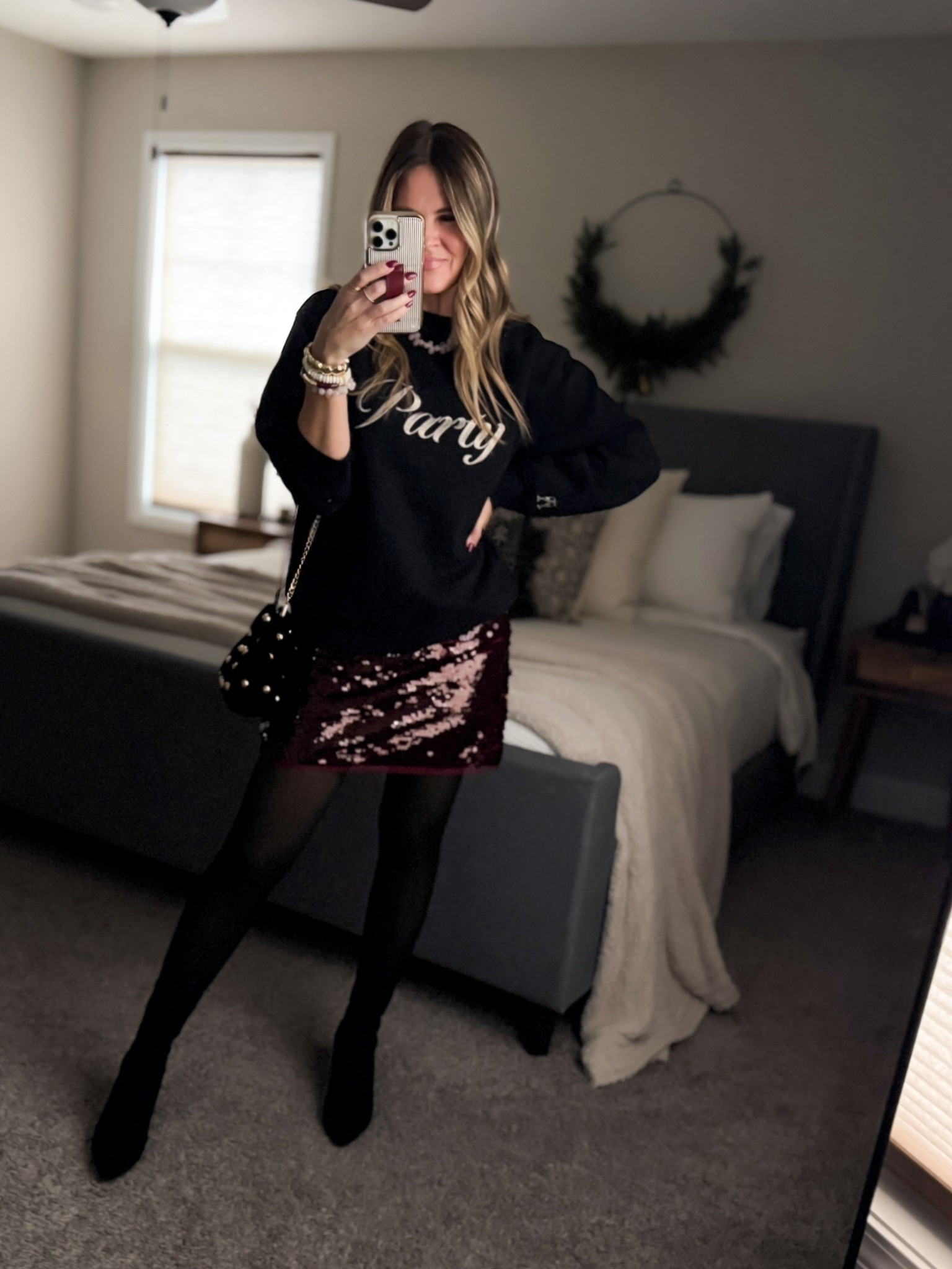 New Years Eve Outfit idea. I’m wearing a medium in the skort and sweatshirt and they fit true to size. I’m sized up and I could’ve done my true size smalls too. 

#LTKFindsUnder50 #LTKOver40 #LTKSeasonal