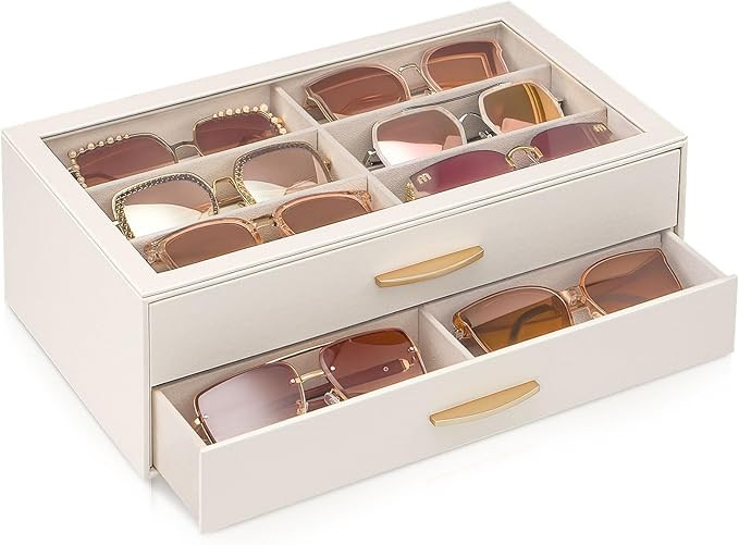 Lolalet 12 Slots Women’s Sunglasses Organizer with Enlarged Compartment, 2-Layer Eyewear Storag... | Amazon (US)