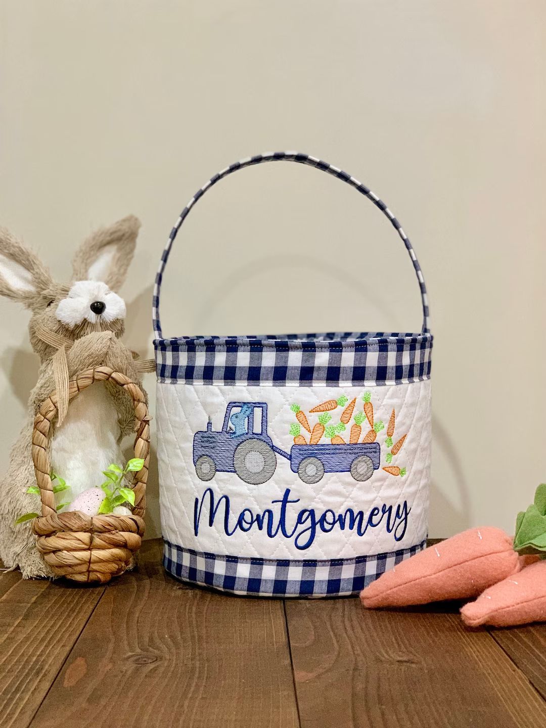 Farmer Bunny Personalized Easter Basket, Easter Basket, Farmhouse Easter Basket , Boy Easter Bask... | Etsy (US)