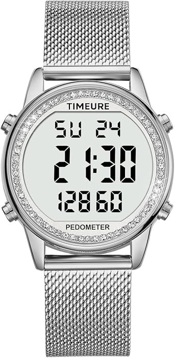 Women's Step Counter Pedometer Watch with Stainless Steel Bracelet, Stylish Design, No App, No Ch... | Amazon (US)