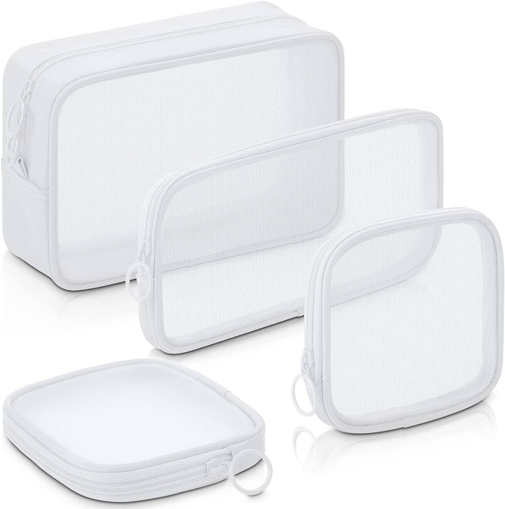 4 Pcs Mesh Makeup Bag Mesh Cosmetic Bag Travel Toiletry Bag Pouch with Zipper Mini Portable Makeu... | Amazon (US)