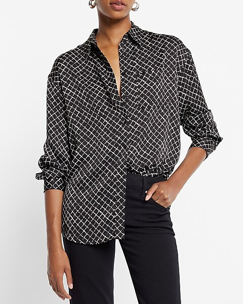 Satin Printed Boyfriend Portofino Shirt | Express