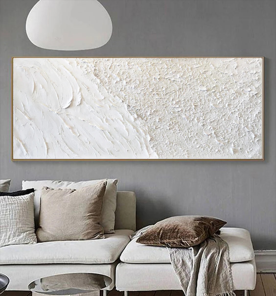 White painting minimalist abstract wall art for livingroom large white 3D textured painting extra... | Etsy (US)