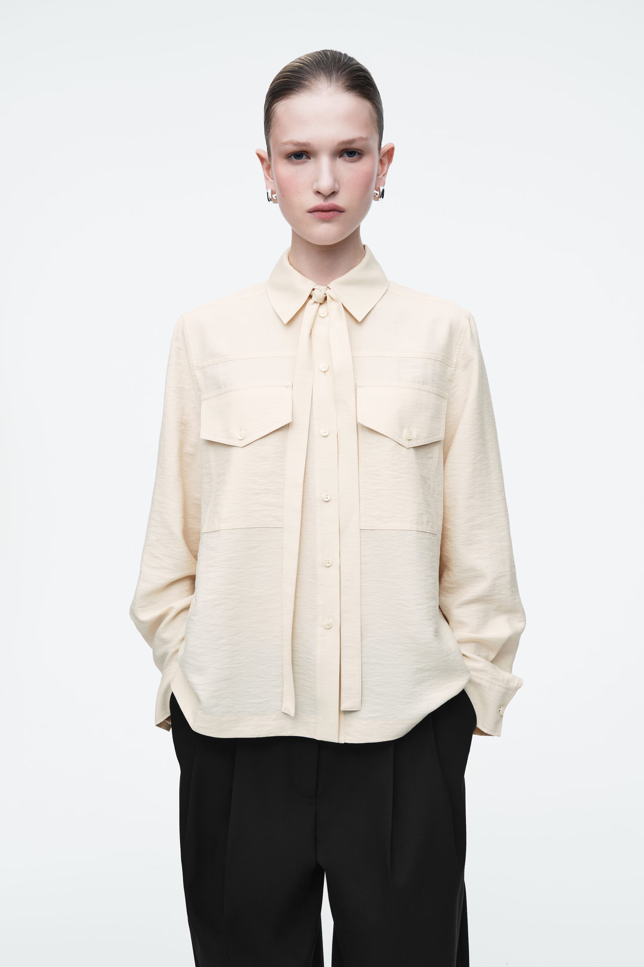 NECK-TIE SHIRT - ECRU | COS | COS (AU)