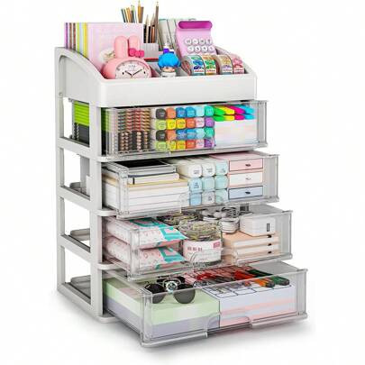 Desk Organizer With 4 Drawer Storage, Desktop Storage Drawers For Office/School Supplies, Plastic Organizer, Makeup Organizer, Desk Storage Box Organi | SHEIN