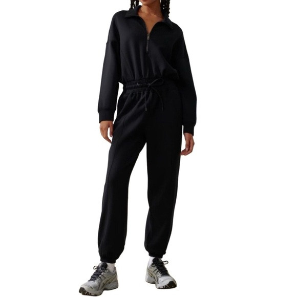 Abercrombie YPB neoKNIT MAX Quarter Zip Up Black Polo Jumpsuit Size Medium | Poshmark