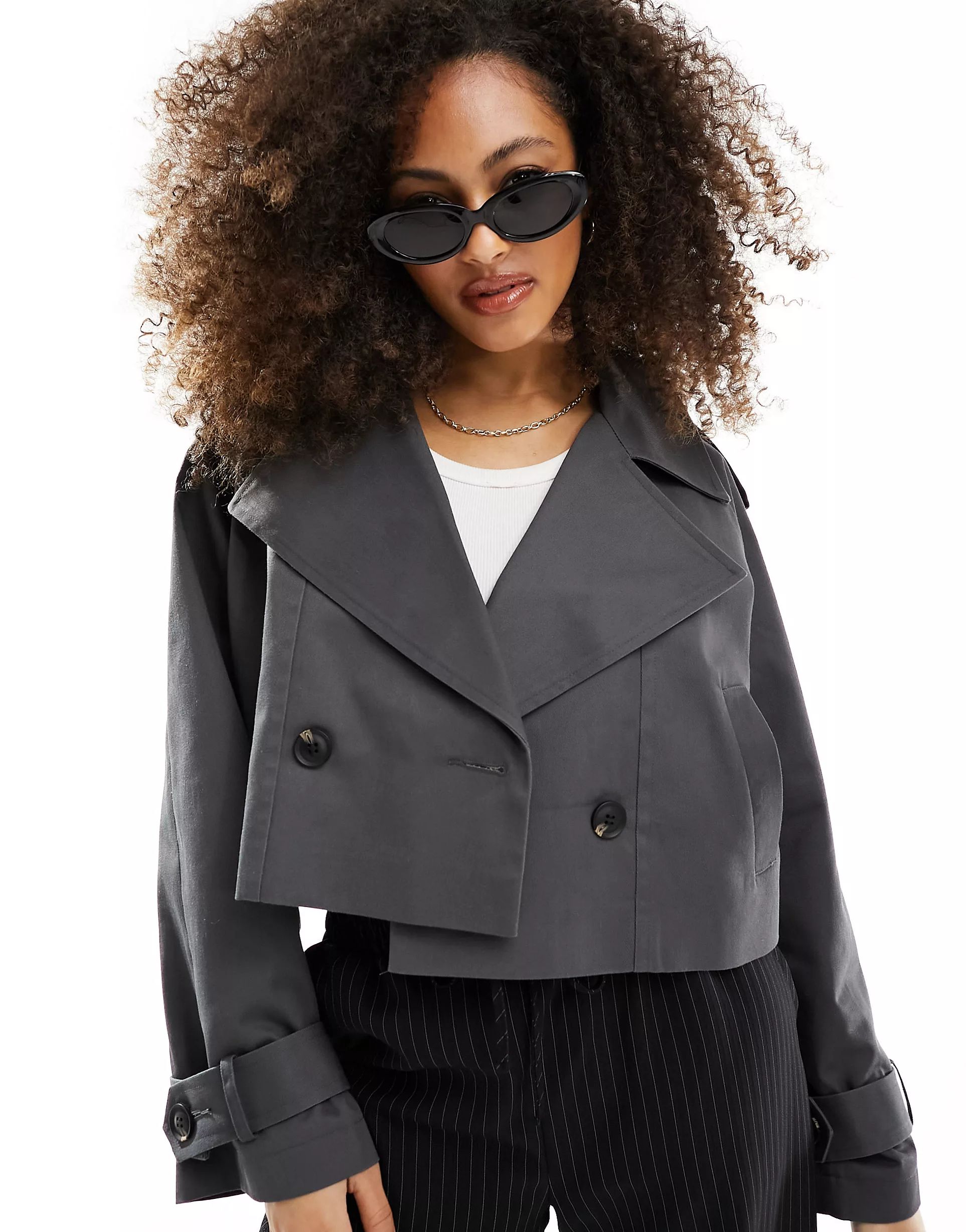 ASOS DESIGN cropped trench coat in charcoal | ASOS (Global)