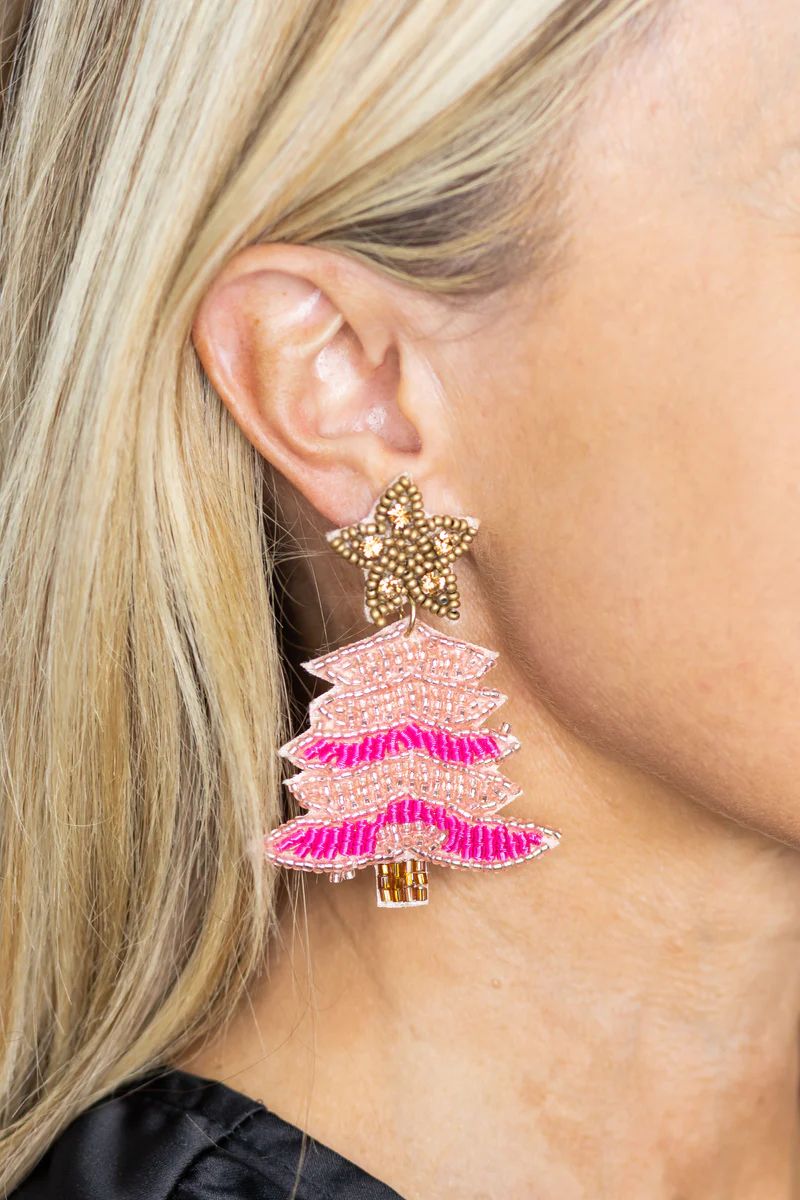 Christmas Tree Star Earrings- Pink | Avara