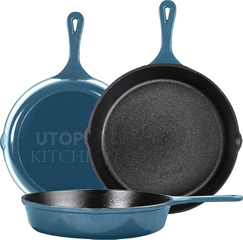 Utopia Kitchen Saute Fry Pan - Pre-Seasoned Cast Iron Skillet Set 3-Piece - Frying Pan - 6 Inch, 8 Inch and 10 Inch Cast Iron Set - Cooking Gift for Men & Women (Teal) | Amazon (US)
