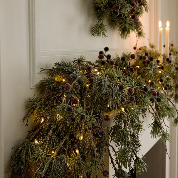 Pre-Lit Faux Pine &amp; Frosted Red Berry Garland | West Elm (US)