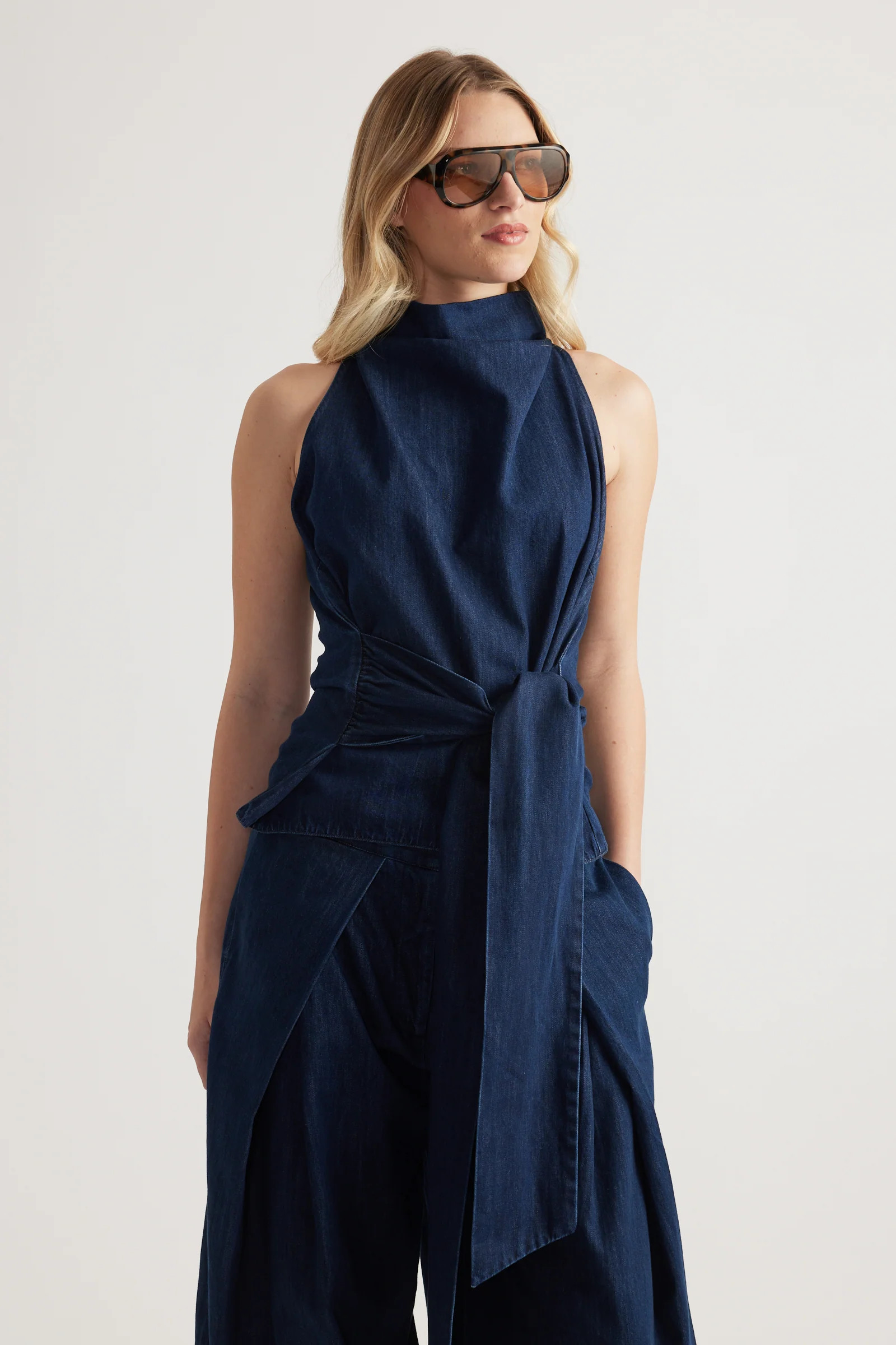 Rory Funnel Neck Top - Dark Wash | DECJUBA