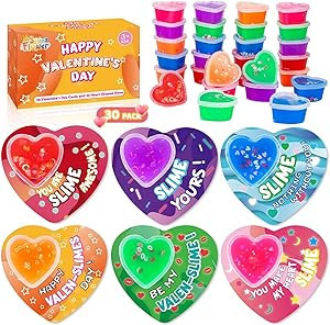 SpringFlower Valentines Day Cards for Kids- 30 Set of Heart Shape Slime Toys and Cards Bulk for V... | Amazon (US)