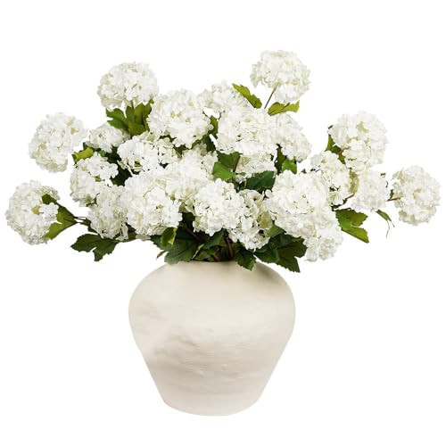 Artificial Flowers for Decoration, 3Pcs 23inch White Hydrangea Fake Flowers, Artificial Silk Flowers Bouquets Faux Flowers for Vase Faux Floral Stems for Wedding Party Kitchen Home Decorations | Amazon (US)