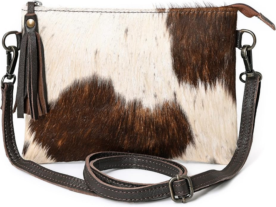 cowhide and hair on Pouch bag Genuine cowhide hair on small crossbody Bag with adjustable detacha... | Amazon (US)