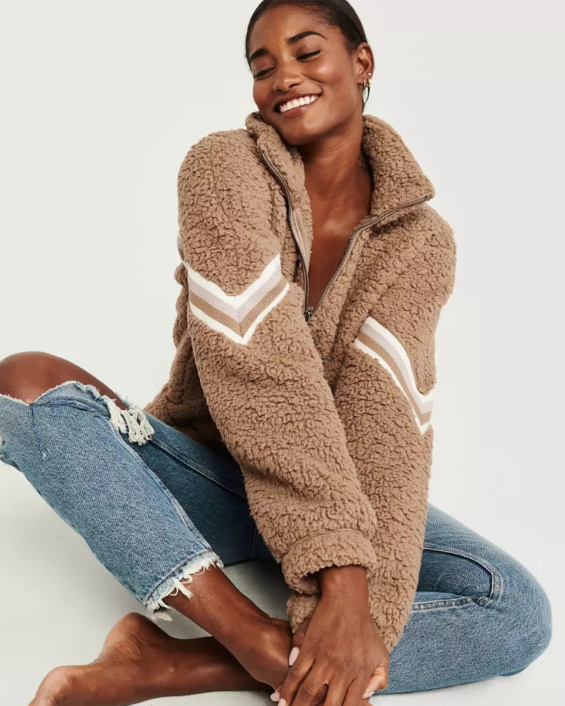 Chevron Half-Zip Sherpa Sweatshirt | Abercrombie & Fitch US & UK