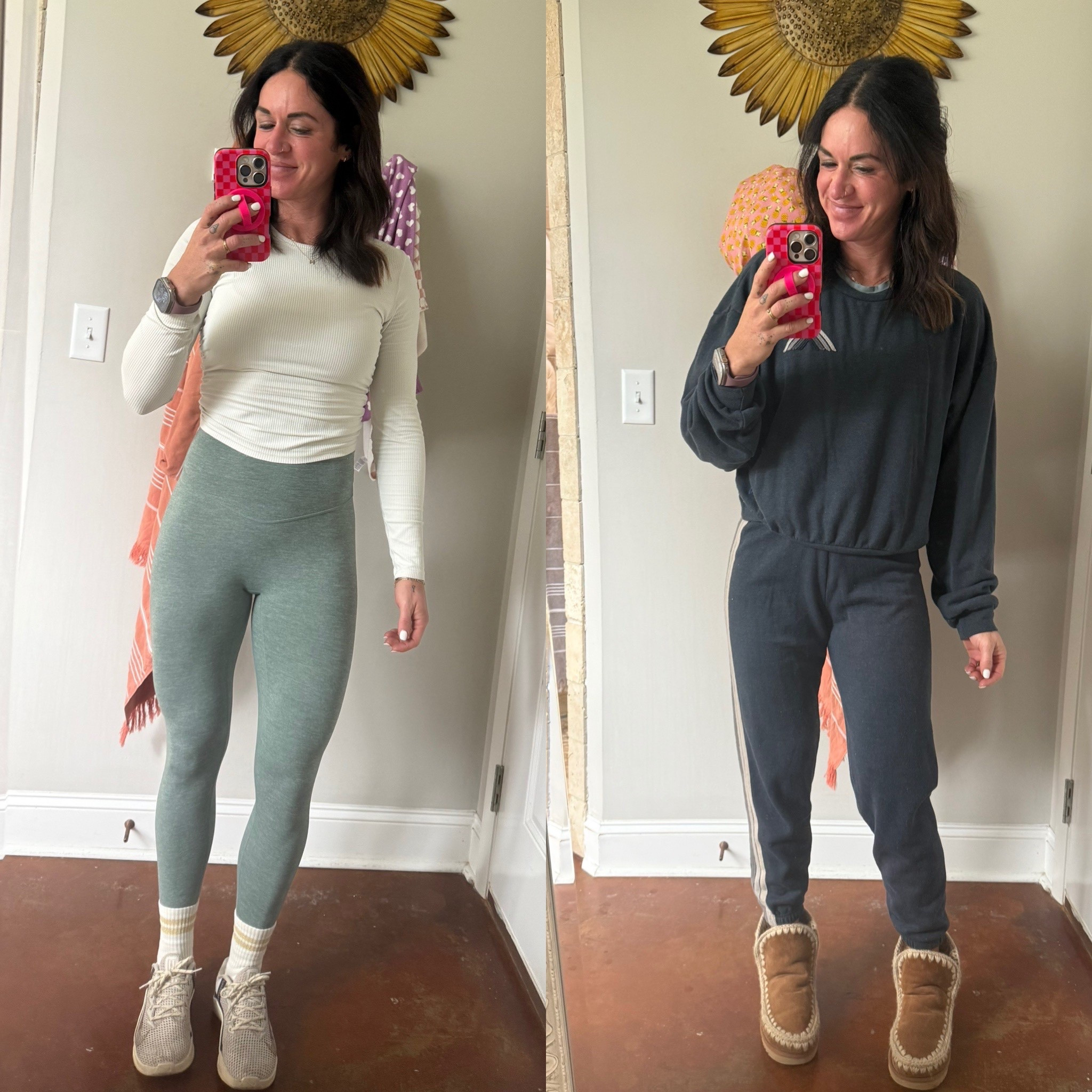 From morning to noon…. Workout to cozy 🥰 the vitality leggings are truly the most flattering 🍑 without the scrunch! Matching sports bra underneath! Top is my fav @lululemon - must have in all the colors! Lulu crew socks as always with @Nike US metcons for leg day!

It’s cold here in TN so @Aviator Nation sets are a MUST! I am a total Ugg girly but the MOU boots are the most fabulous thing my feel have ever felt 🥰

#LTKOver40 #LTKfitnessgoals #LTKdayinmylife