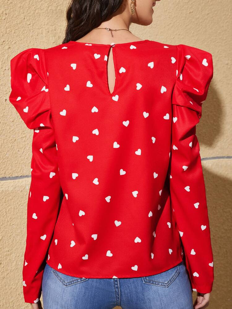 SHEIN Heart Print Gigot Sleeve Top | SHEIN