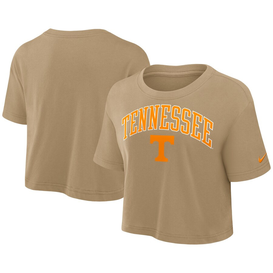 Tennessee Volunteers Nike Women's Athletic Prep Arch Dri-FIT Cropped T-Shirt - Tan | Fanatics