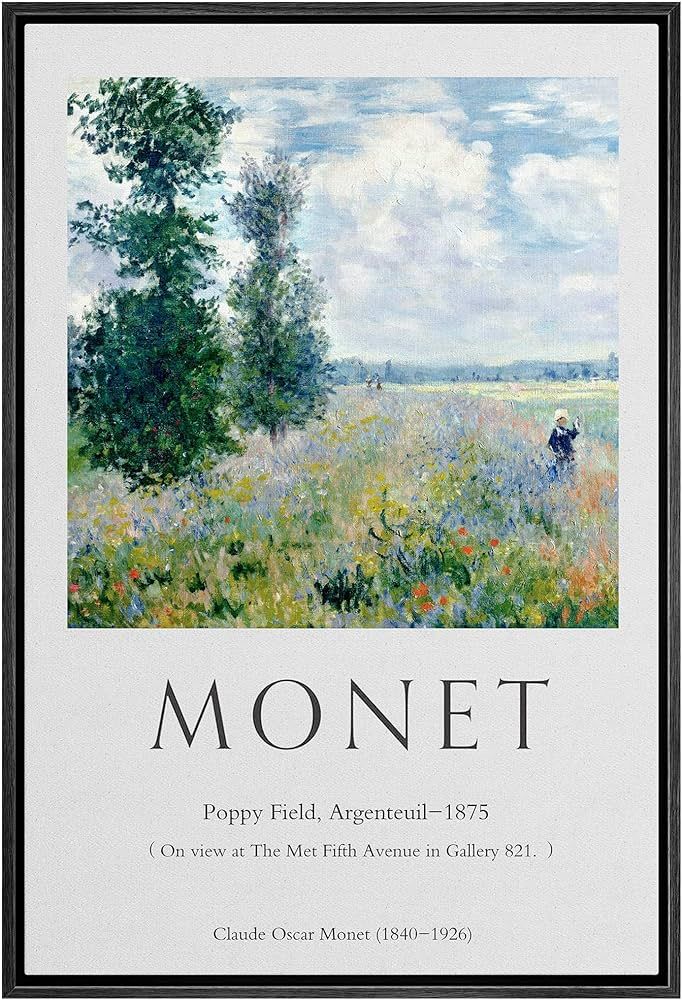 IDEA4WALL Framed Canvas Print Wall Art Poppy Field, 1875 Master Artist Claude Monet Nature Wilder... | Amazon (US)