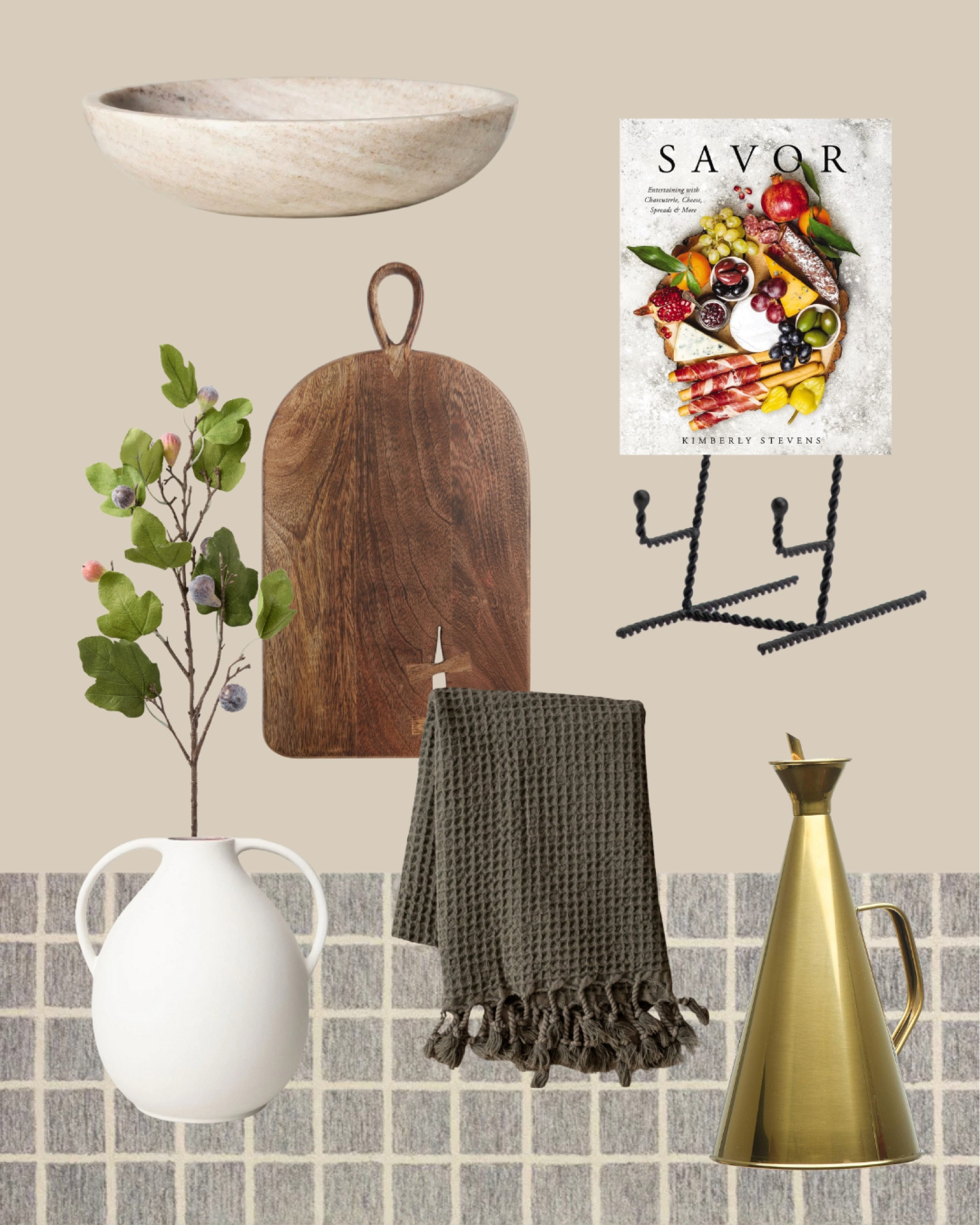 The key pieces you need to style  your kitchen for $350 🖤 find my best styling tips for the kitchen at different price points at ChrisLovesJulia.com today

Marble bowl, cookbook, cookbook stand, bread board, kitchen towel, faux fig stems, handled vase, brass oil cruet, runner rug

#LTKFindsUnder100 #LTKStyleTip #LTKHome