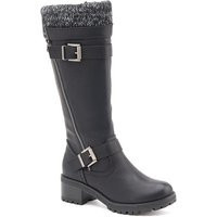 Pavers Women's Knitted Cuff Long Boots in Black | Size: 7 | Debenhams UK