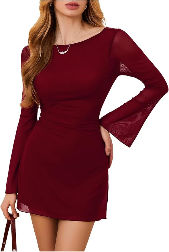 MakeMeChic Women's Cheetah Print Mini Dress Y2k Bell Sleeve Leopard Print Dress Going Out Outfits | Amazon (US)