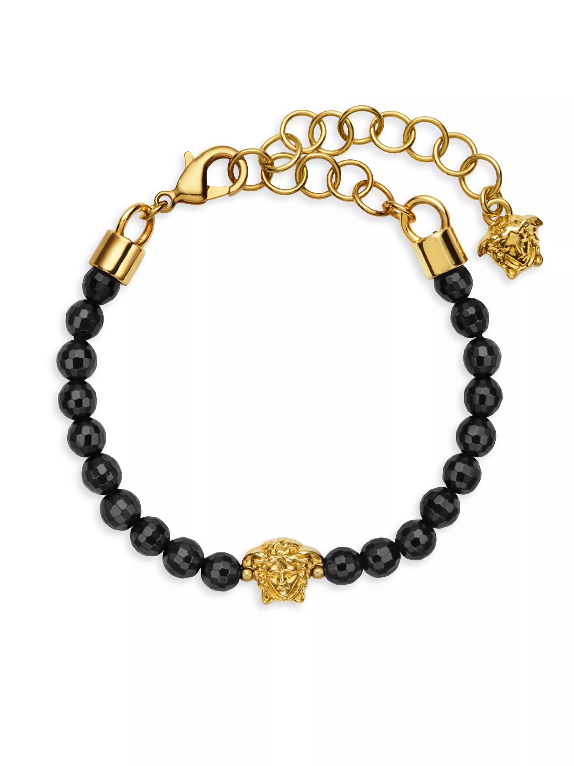 Shop Versace Medusa Onyx &amp; Gold-Plated Metal Bracelet | Saks Fifth Avenue | Saks Fifth Avenue