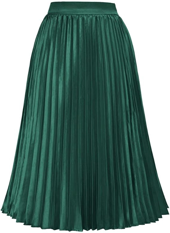 Wrap Skirt Women Glossy Pleated Skirt High Waist Elastic Waist Skirts Vintage Retro Elegant A Lin... | Amazon (US)