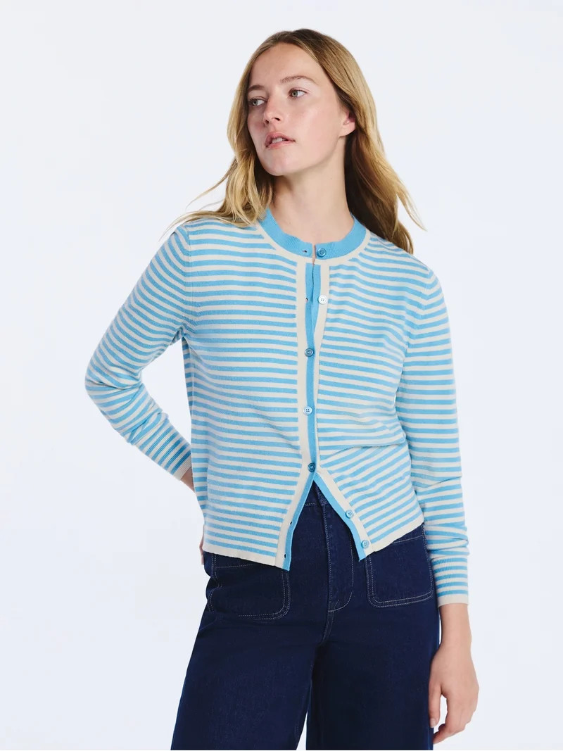 Free Assembly Women's and Women's Plus Solid, Stripe, & Print Classic Cozy Yarn Cardigan Sweater,... | Walmart (US)