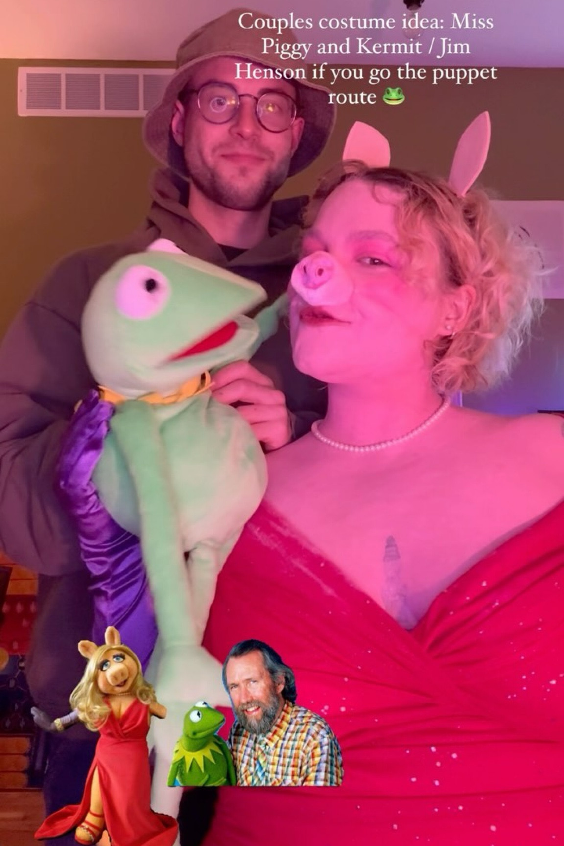 Last minute misplaced the wig we purchased for a full Jim Henson look, but hey! We make do!!

Miss Piggy and Kermit 🐸💓🐷🌈

ALSO the lighting takes away some of the pink but I am wearing a TON of face and body paint in this please clap for me it was sticky!!

Happy almost Halloween 🧡

….

Plus-size Halloween costume, body positivity, couples Halloween costume idea, kermit puppet, muppets