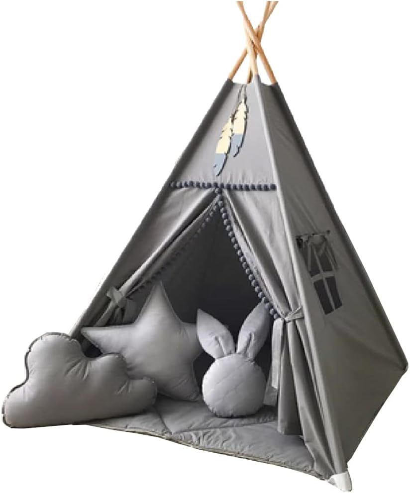 RONGFA Kids Teepee Tent with White Pom Pom - Indoor Play Teepee for Children Boys Portable Play H... | Amazon (US)