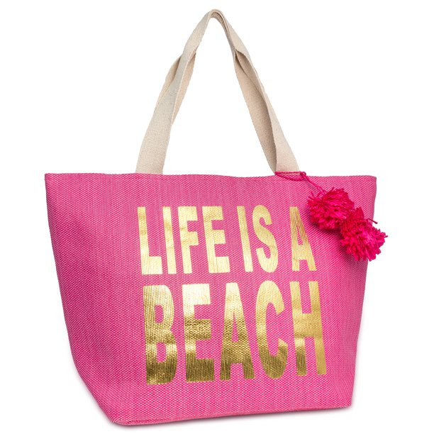 Magid Women's Insulated Life Is Beach Tote Bag with Tassel and Flat Handle Fuschia | Walmart (US)