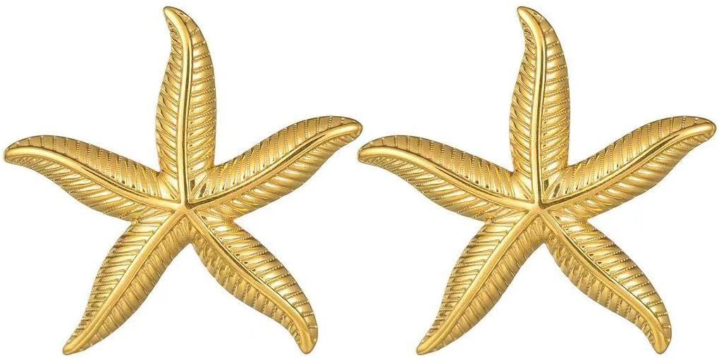 Boho Chunky Starfish Stud Earrings for Women Dainty 14K Gold Plated Earrings Summer Beach Jewelry... | Amazon (US)