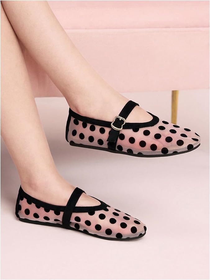 BEAUDRM Women's Polka Dots Mesh Ballet Flats Cute Lace Ballerina Flats | Amazon (US)