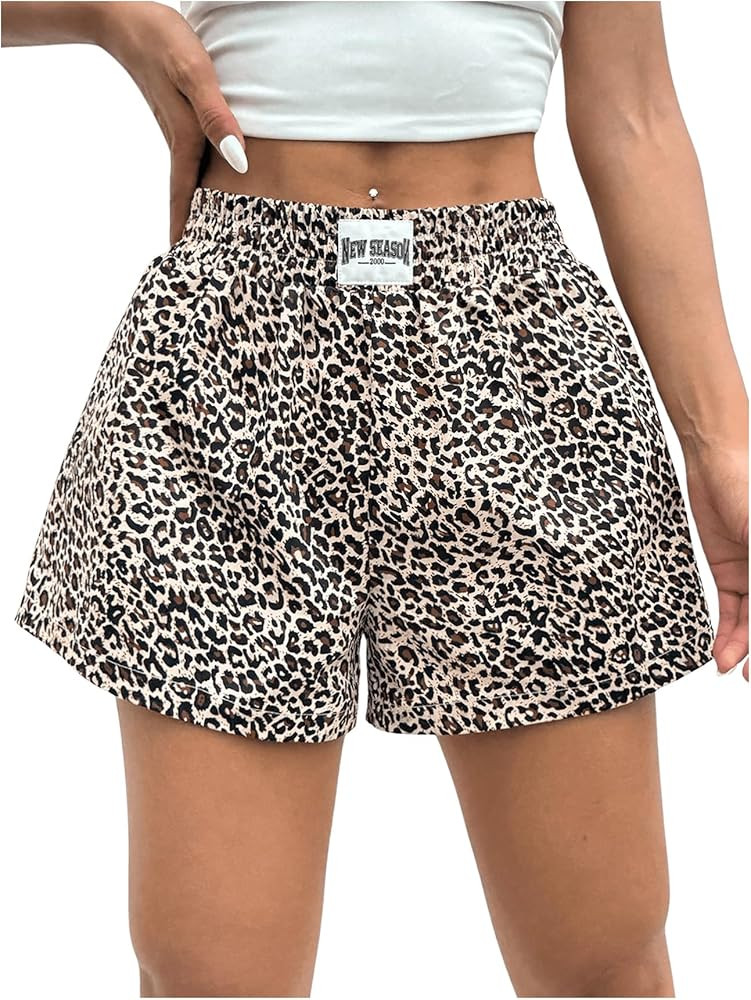 Milumia Women's Y2K Leopard Print Boxer Shorts Casual Elastic Waist Mini Shorts | Amazon (US)