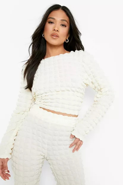 Petite Bubble Jersey Long Sleeve Top | Boohoo.com (US & CA)