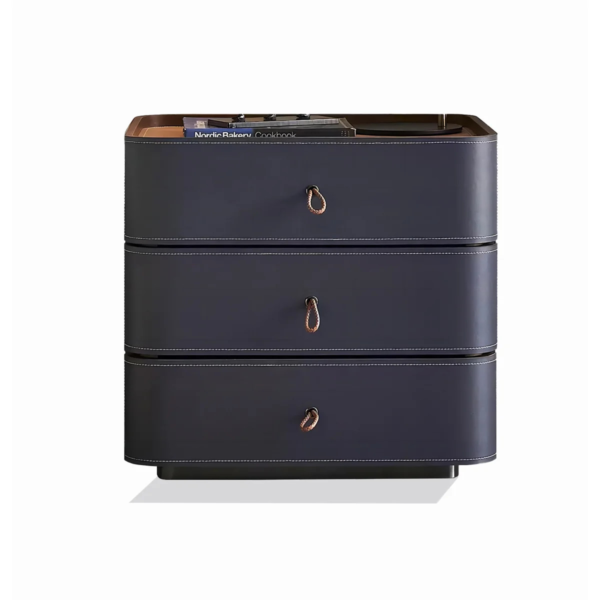 Italian Style Saddle Leather Nightstand with Three Soft Close Drawers | Wayfair North America