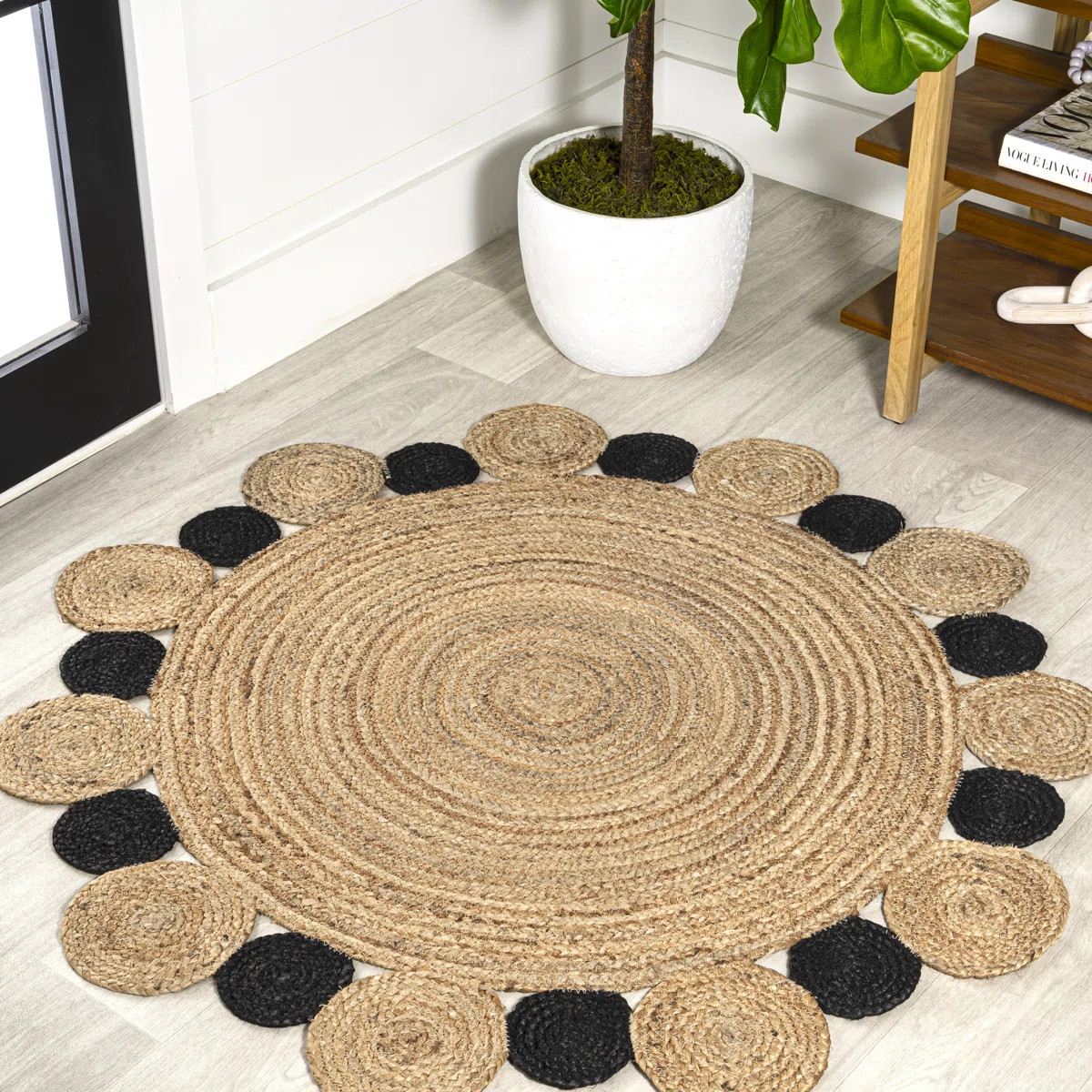Adwin Two-Tone Jute Hippy Circle Natural/Black Rug | Wayfair North America