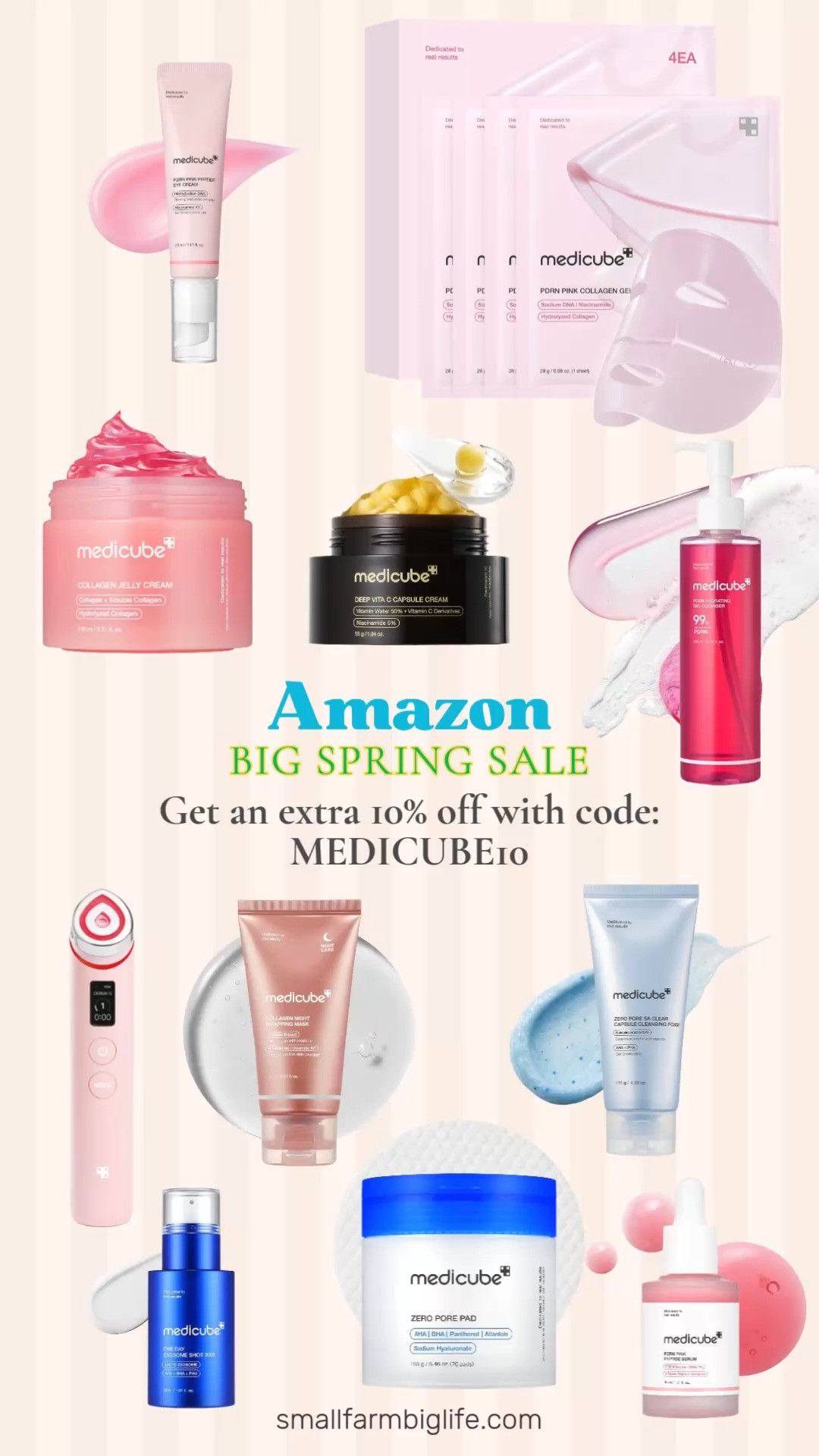 If you have been curious about Medicube now is the time to try it because the Amazon Big Spring Sale is on and you can use code MEDICUBE10 for an extra 10% off most Medicube products on top of the sale price 🌿✨ I rounded up all of my favorites from the brand: the PDRN Jelly to Foam Cleanser, the Exosome Shot Zero 2,000 PPM Spicule Facial Serum which is a serious skin treatment, the Zero Pore Capsule Cleansing Foam, the Jelly Gel Mask with Salmon DNA PDRN Pink Collagen, the Eye Serum with Salmon DNA PDRN and Pink Peptides, the Capsule Cream with Deep Vitamin C, the Jelly Cream with Collagen and Niacinamide, the PDRN Pink Peptide Serum with Salmon DNA, the Wrapping Mask Collagen Overnight Peel Off Facial Mask which is one of my absolute favorites, the Booster Pro 6-in-1 Real Glass Glow Beauty Massager, and the Zero Pore Pad 2.0 Toner Pads. Medicube is one of the best skincare brands I have found and this sale plus the extra code makes it such a good time to stock up. Everything is linked! 🛒 

 #LTKOver40 #LTKSaleAlert #LTKBeauty