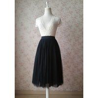 BLACK High Waist Midi Tulle Skirt Black Wedding Party Skirt Plus Size Tutu Skirt | Bonanza (Global)