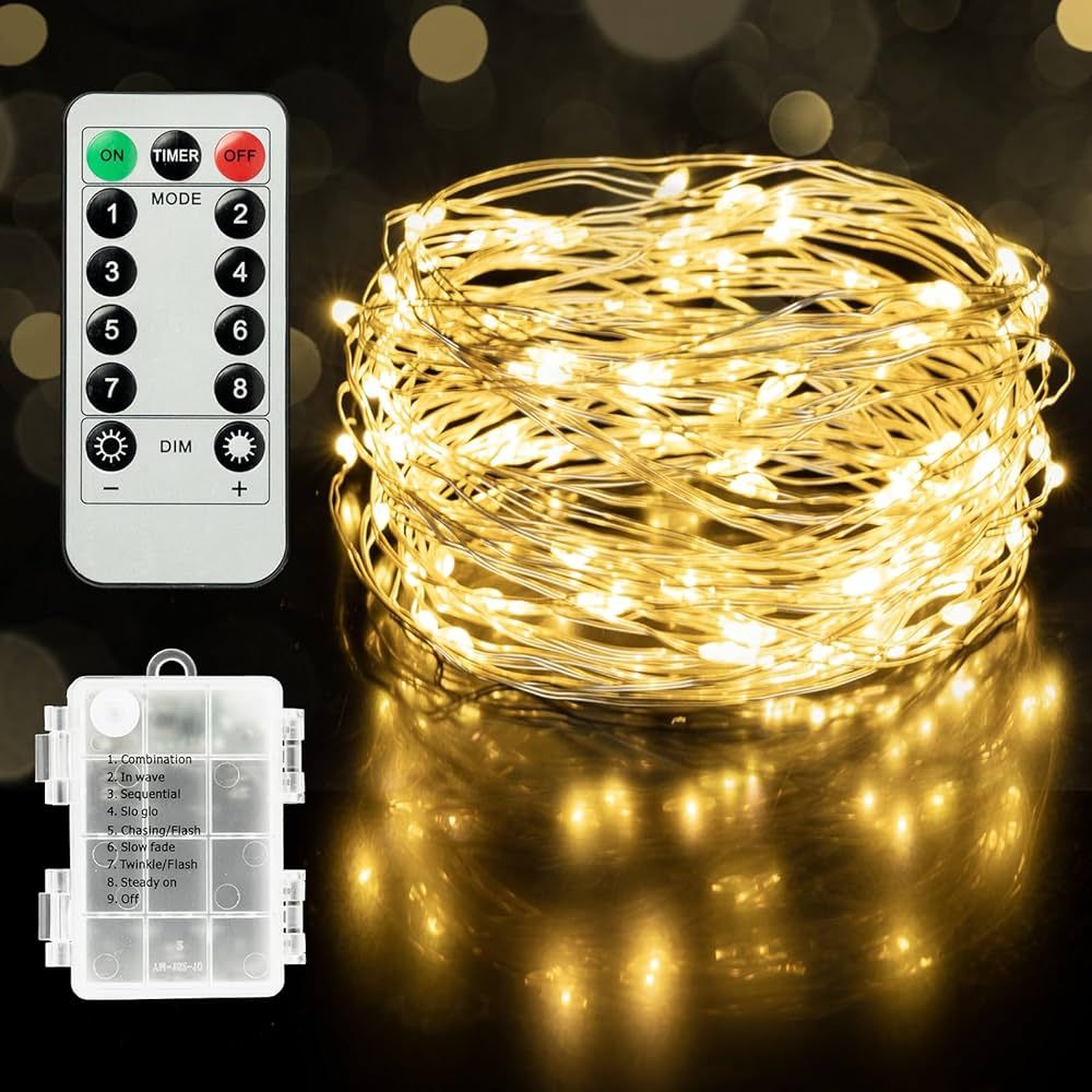 Twinkle Star Christmas Copper Fairy Lights Battery Operated, 33ft 100 LED Waterproof Silver Wire ... | Amazon (US)
