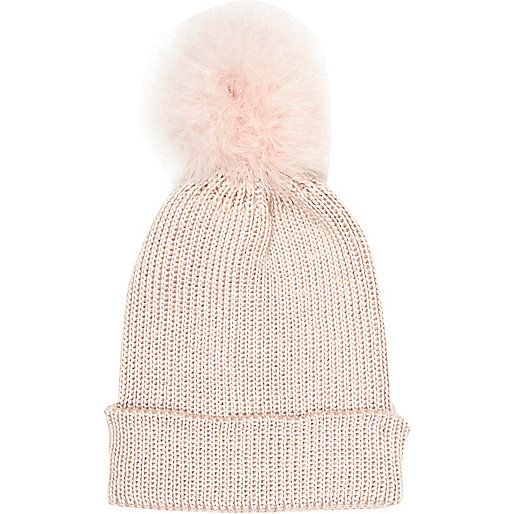 Light pink marabou feather beanie hat | River Island (UK & IE)