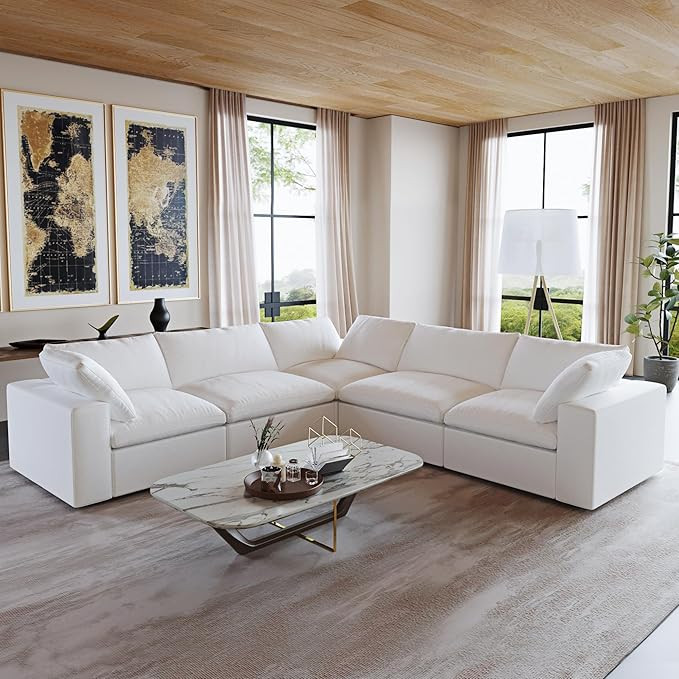160.6" Cloud Modular Sectional Sofa,Down Filled Comfort V Shaped Sofa Couch for Living Room,Minim... | Amazon (US)