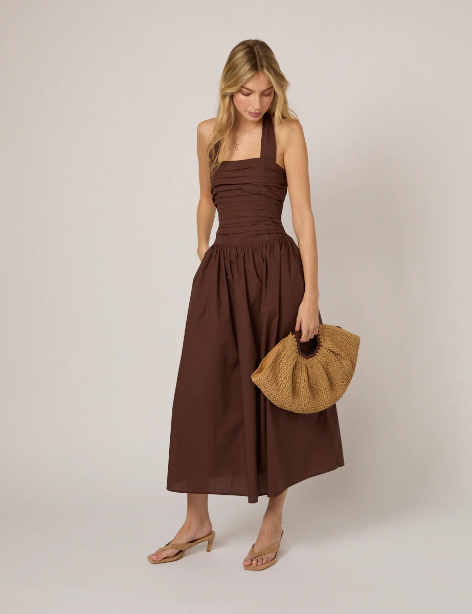 Brown Drop Waist Lilah Midi Dress | Nobody's Child