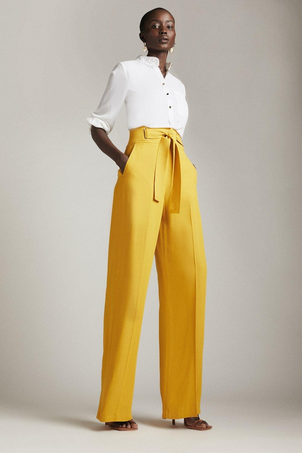Eyelet Detail High Waist Wide Leg Trousers | Karen Millen UK & IE