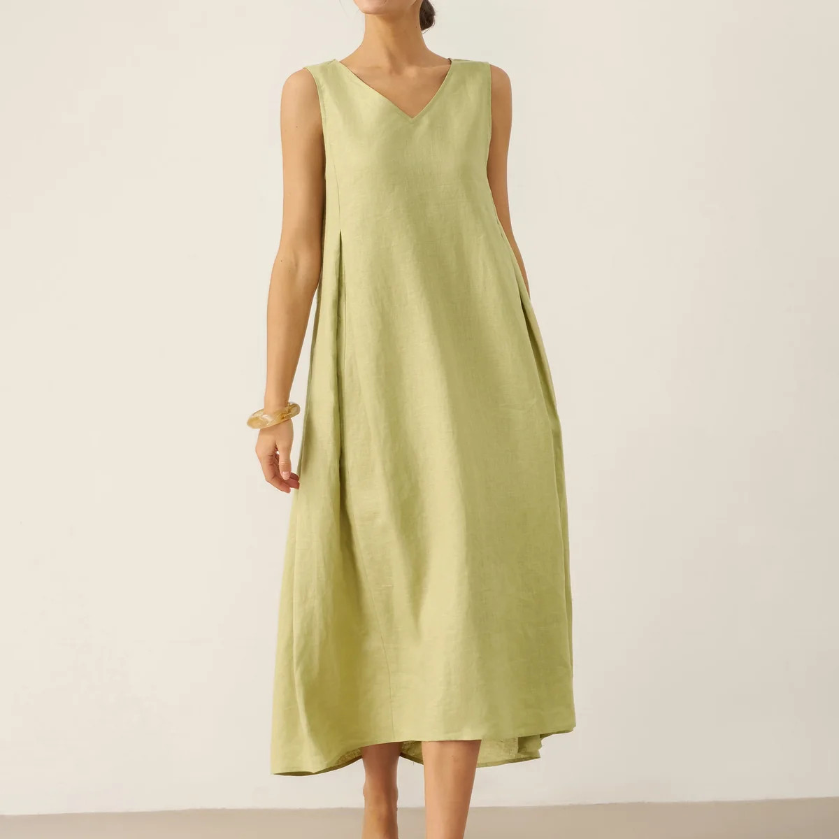 100% Linen Sleeveless A-Line Maxi Dress TARA | LINTICO