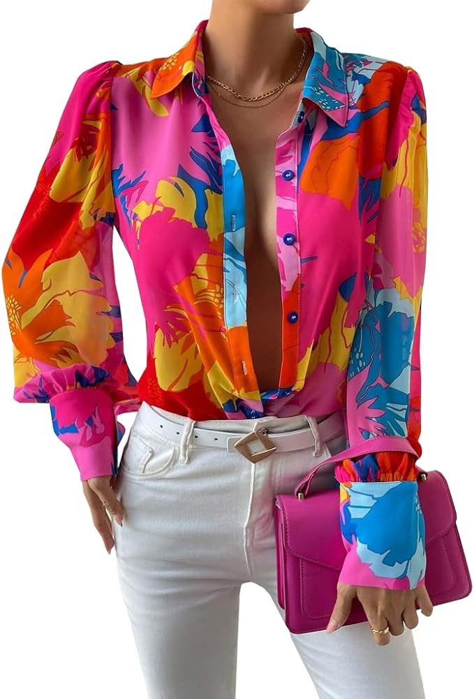 Long Sleeve Blouses for Women Button Down Shirts Dressy Casual Blouse Work Boho Tops 2025 | Amazon (US)