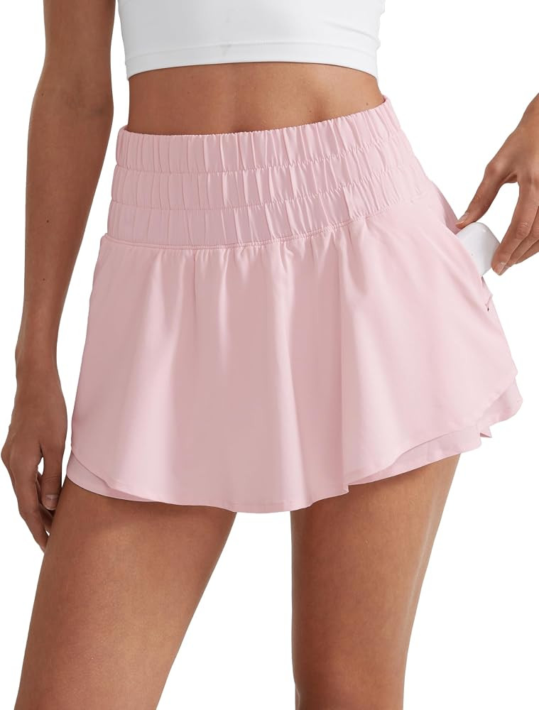 CRZ YOGA Ruffle Skirt Overlay Athletic Shorts for Women - High Waisted Flowy for Workout Running ... | Amazon (US)