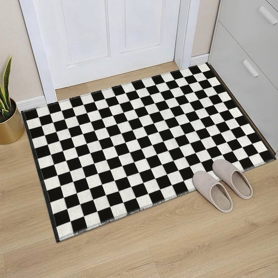Seavish Checkered Rug, 2x3 Ft Moroccan Checkerboard Rug Black and White Outdoor Washable Rug Cott... | Amazon (US)